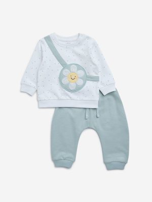 HOP Baby Sage Floral Design Cotton T-Shirt with Pants Set