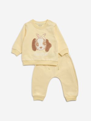 HOP Baby Yellow Animal Design Cotton T-Shirt with Pants Set
