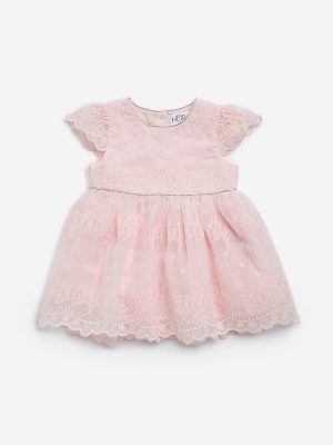 HOP Baby Pink Embroidered Fit-and-Flare Dress