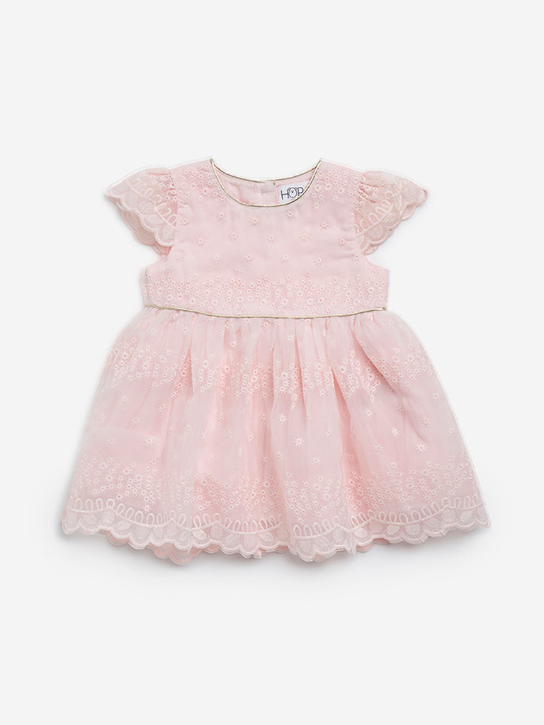 HOP Baby Pink Embroidered Fit-and-Flare Dress