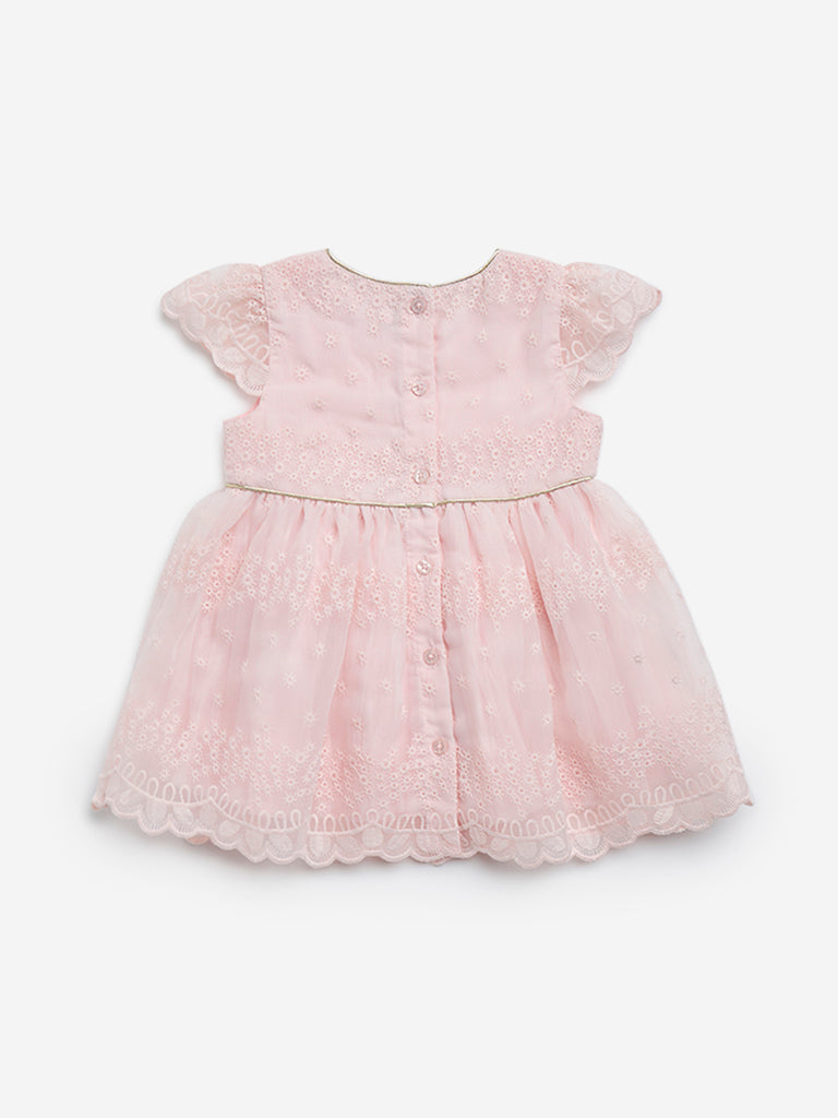 HOP Baby Pink Embroidered Fit-and-Flare Dress - Image 2