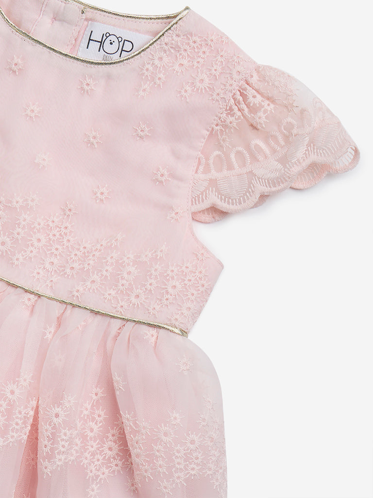 HOP Baby Pink Embroidered Fit-and-Flare Dress - Image 3