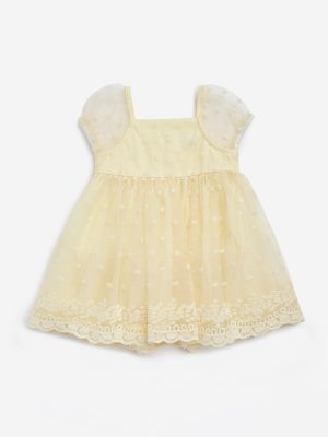 HOP Baby Yellow Floral Embroidered Party Dress