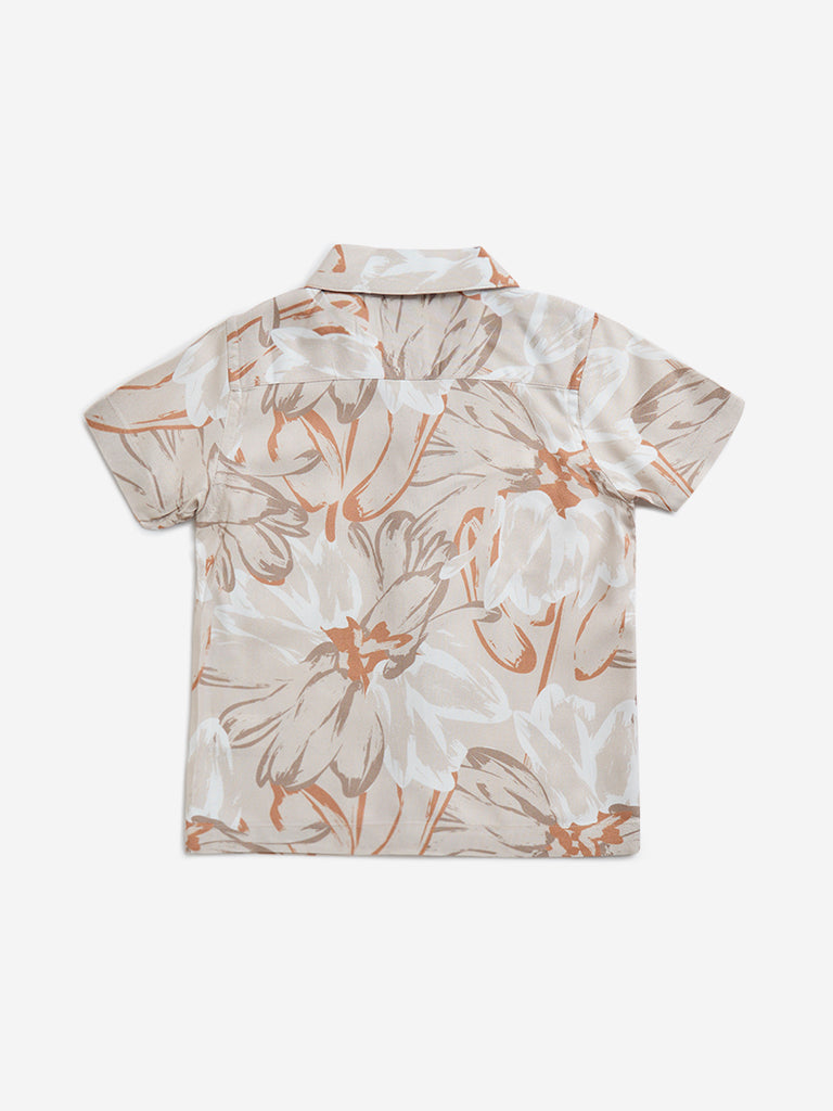 HOP Kids Beige Floral Printed Resort-Fit Shirt - Image 2