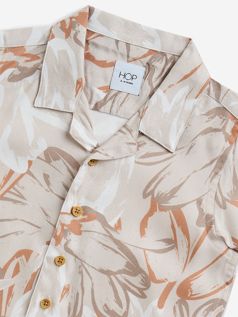 HOP Kids Beige Floral Printed Resort-Fit Shirt - Image 3