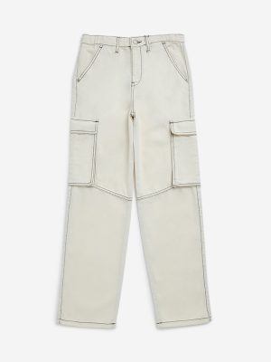 Y&F Kids Off-White Mid-Rise Cotton Pants