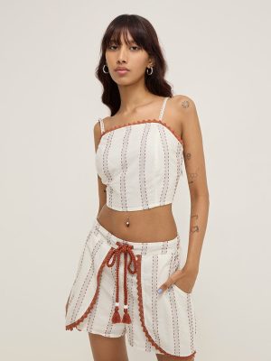 Bombay Paisley Off-White Striped Cotton Top