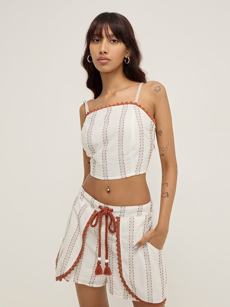 Bombay Paisley Off-White Striped Cotton Top