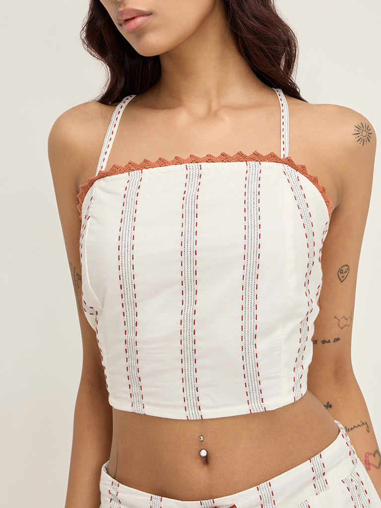 Bombay Paisley Off-White Striped Cotton Top - Image 2