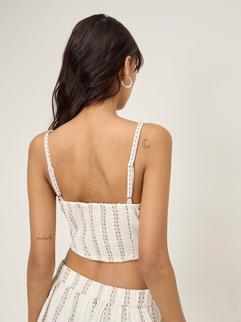 Bombay Paisley Off-White Striped Cotton Top - Image 4