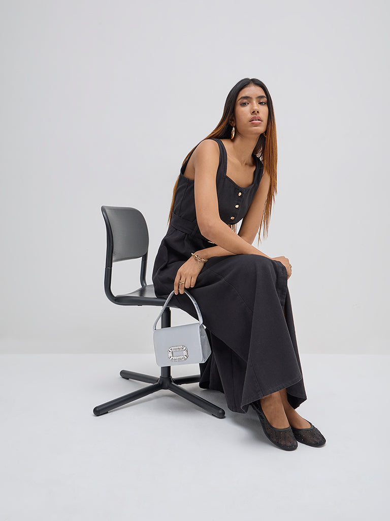 LOV Black A-Line Denim Dress with Belt - Image 4