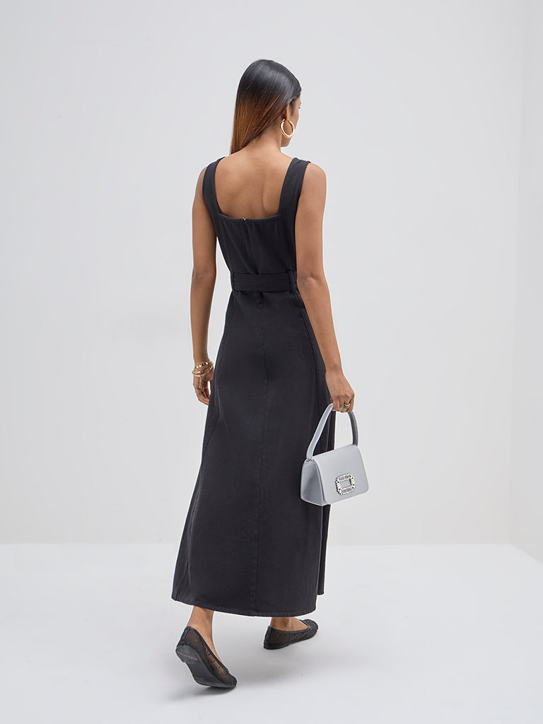 LOV Black A-Line Denim Dress with Belt - Image 5