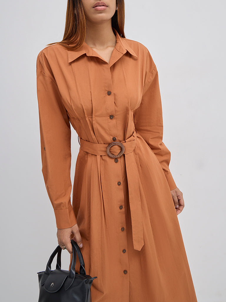 LOV Orange Cotton A-Line Dress with Belt - Image 2