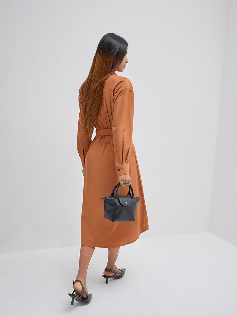 LOV Orange Cotton A-Line Dress with Belt - Image 4