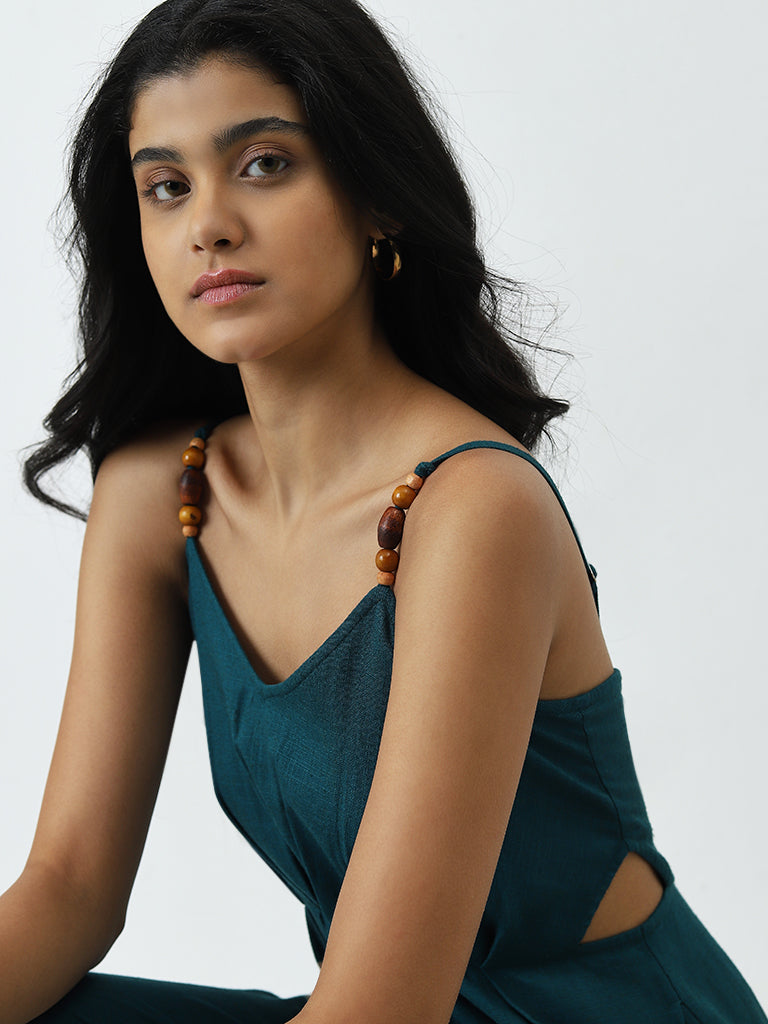 LOV Teal Solid Linen-Blend Jumpsuit - Image 2