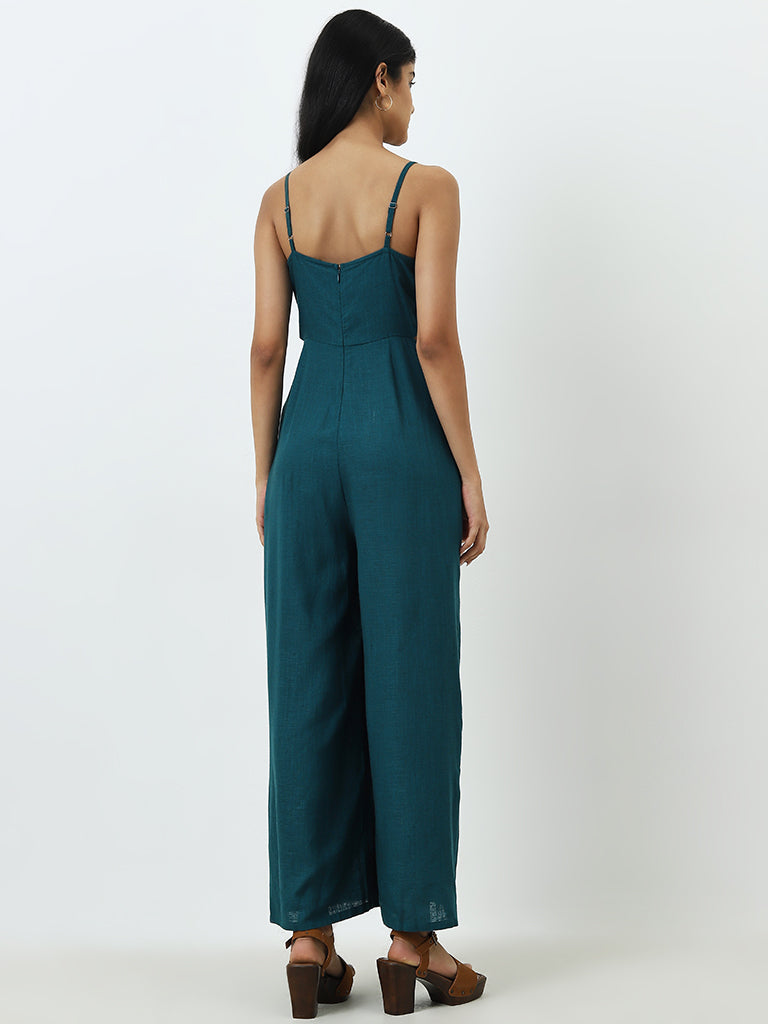 LOV Teal Solid Linen-Blend Jumpsuit - Image 4