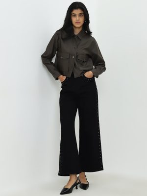 LOV Black Embellished Wide-Leg High-Rise Jeans
