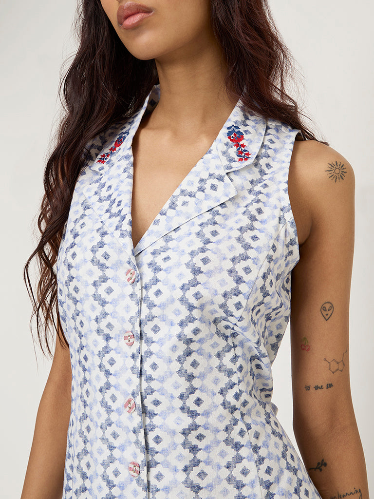 Bombay Paisley Blue Printed Cotton-Blend A-Line Dress - Image 2
