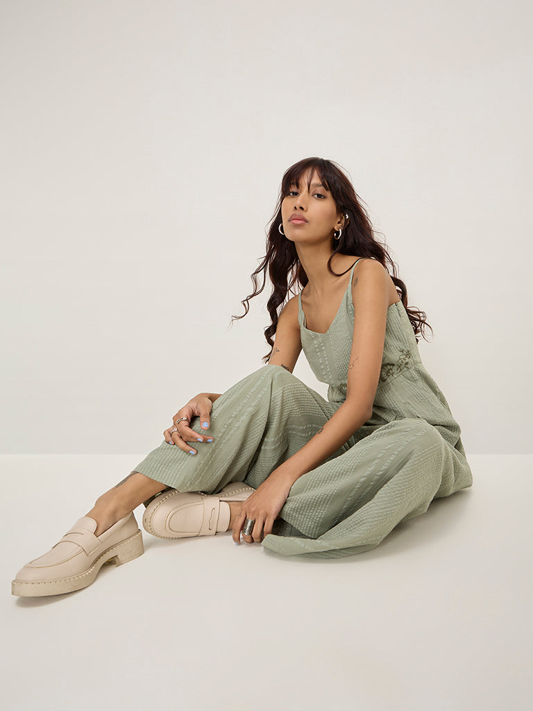 Bombay Paisley Sage Embroidered Seersucker Cotton Jumpsuit - Image 3