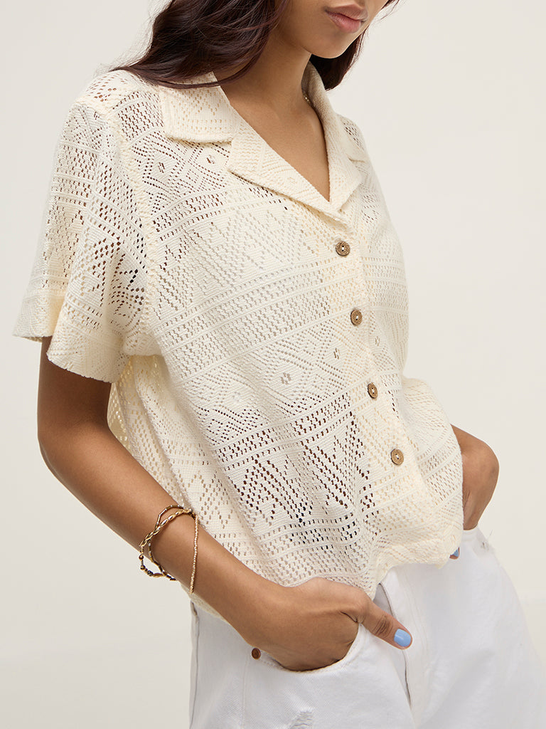 Bombay Paisley Off-White Knitted Cotton-Blend Shirt - Image 2