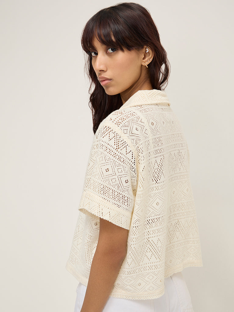 Bombay Paisley Off-White Knitted Cotton-Blend Shirt - Image 4