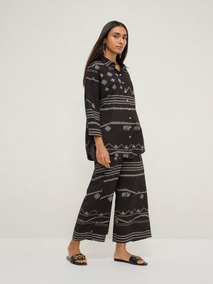 Utsa Black Ikat Printed Ethnic Cotton-Blend Tunic