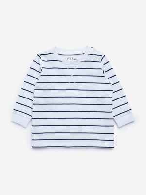 HOP Baby White Striped Cotton T-Shirt