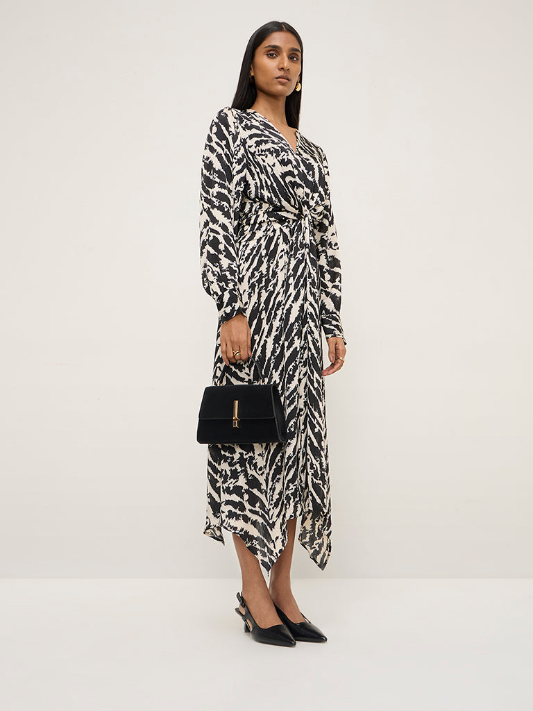 Wardrobe Black Animal Printed A-Line Dress