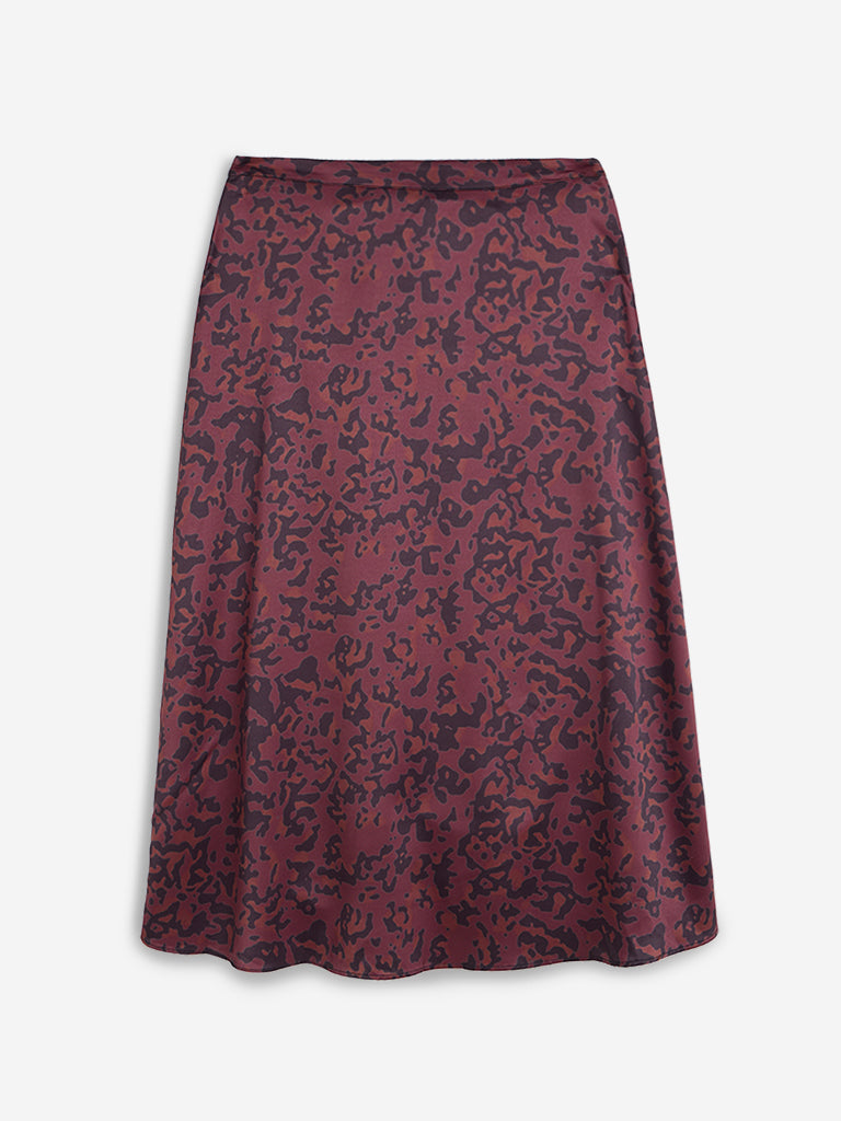 Wardrobe Burgundy Abstract Design High-Rise Skirt