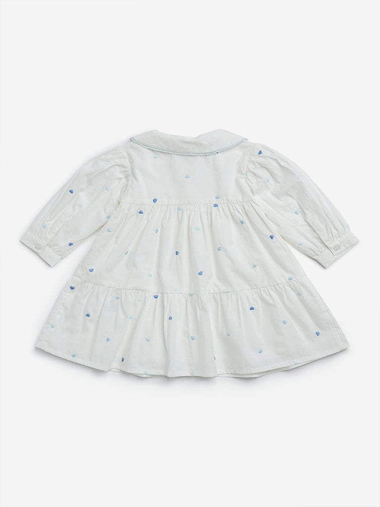 HOP Baby White Heart Printed Cotton Tiered Dress - Image 2