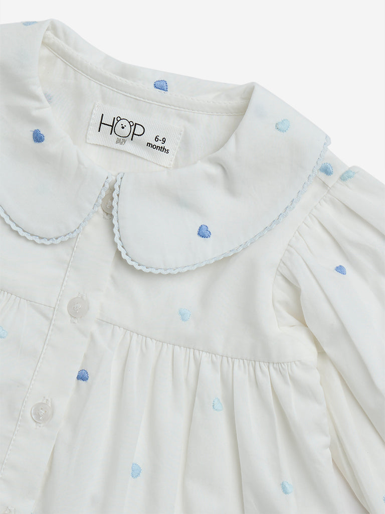 HOP Baby White Heart Printed Cotton Tiered Dress - Image 3