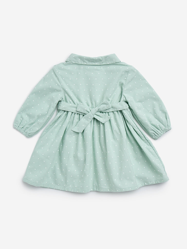 HOP Baby Sage Polka Dot Cotton Fit-and-Flare Dress - Image 2