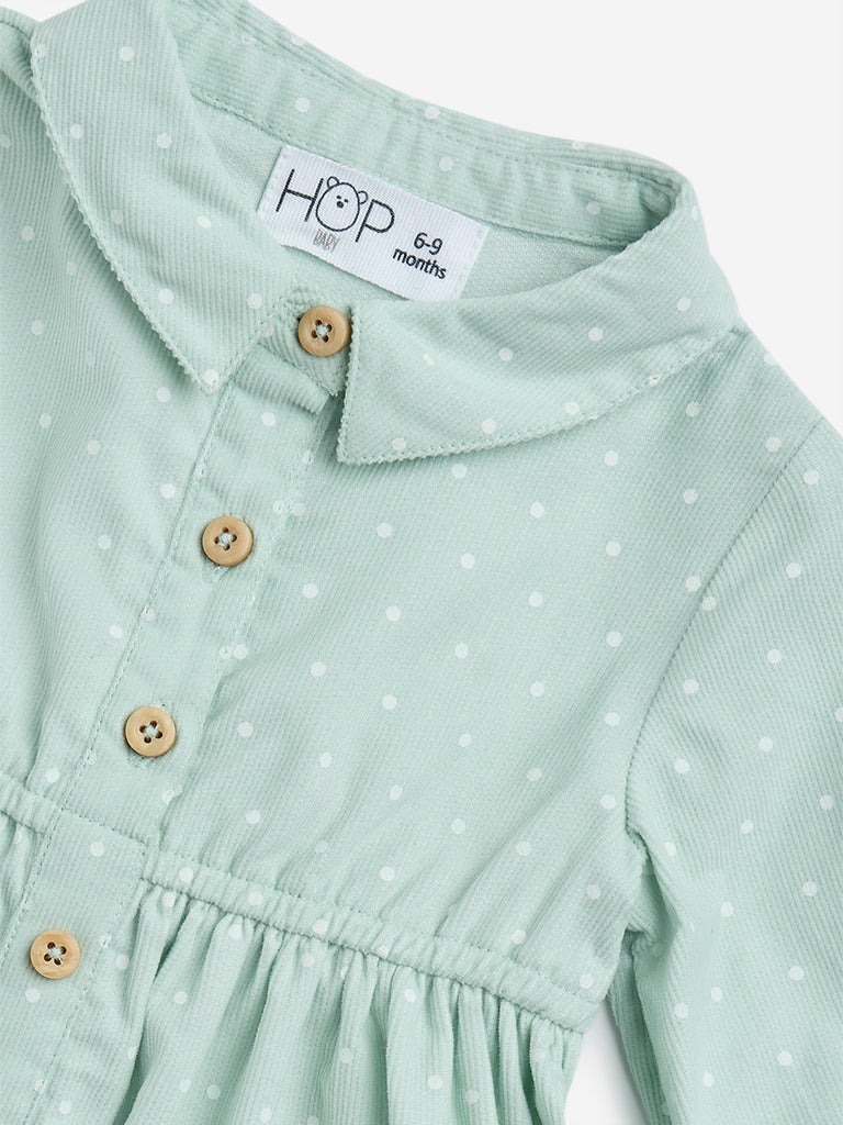 HOP Baby Sage Polka Dot Cotton Fit-and-Flare Dress - Image 3