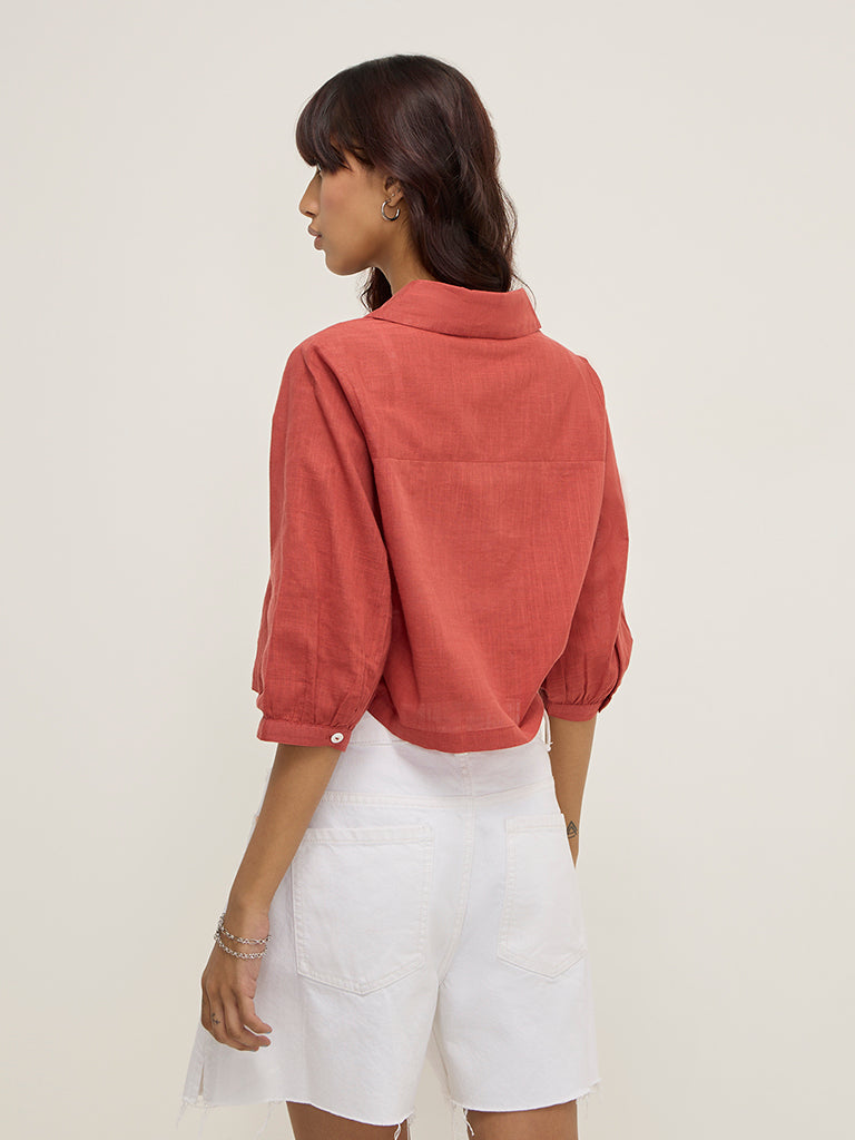 Bombay Paisley Rust Floral Embroidered Cotton-Blend Shirt - Image 4