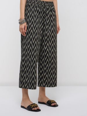 Utsa Black Chevron Ikat Printed Cotton-Blend Ethnic Pants