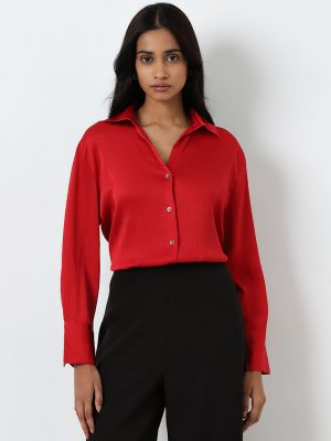 Wardrobe Red Textured Shirt
