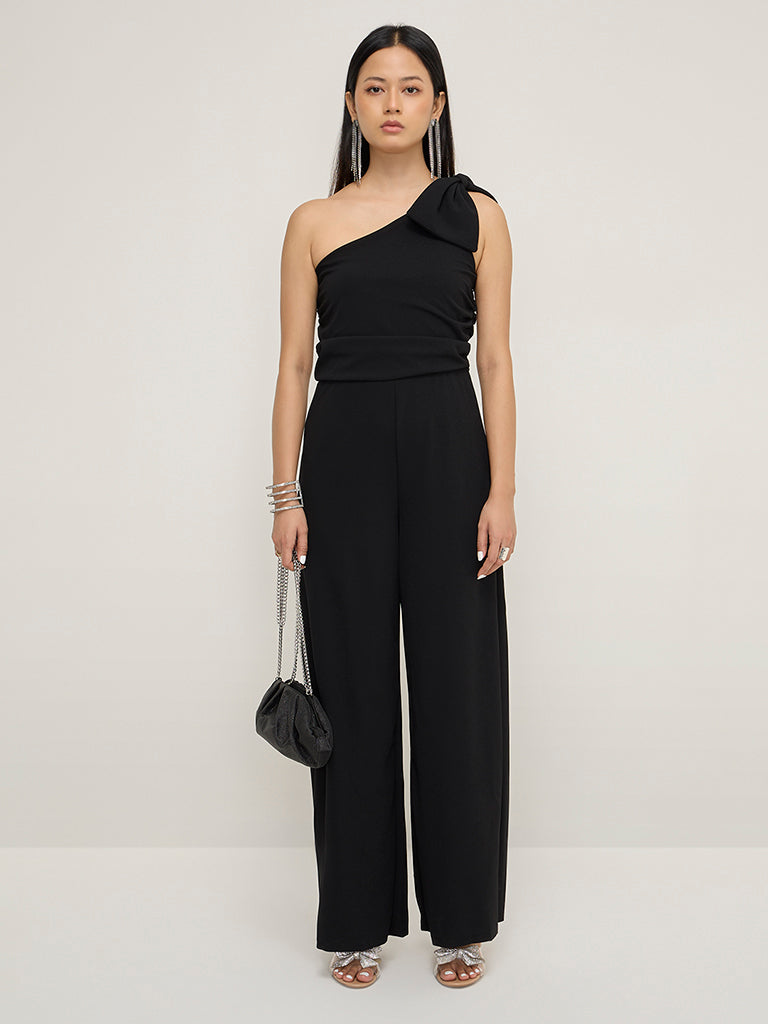 Wardrobe Black Bow Design Ruched Jumpsuit