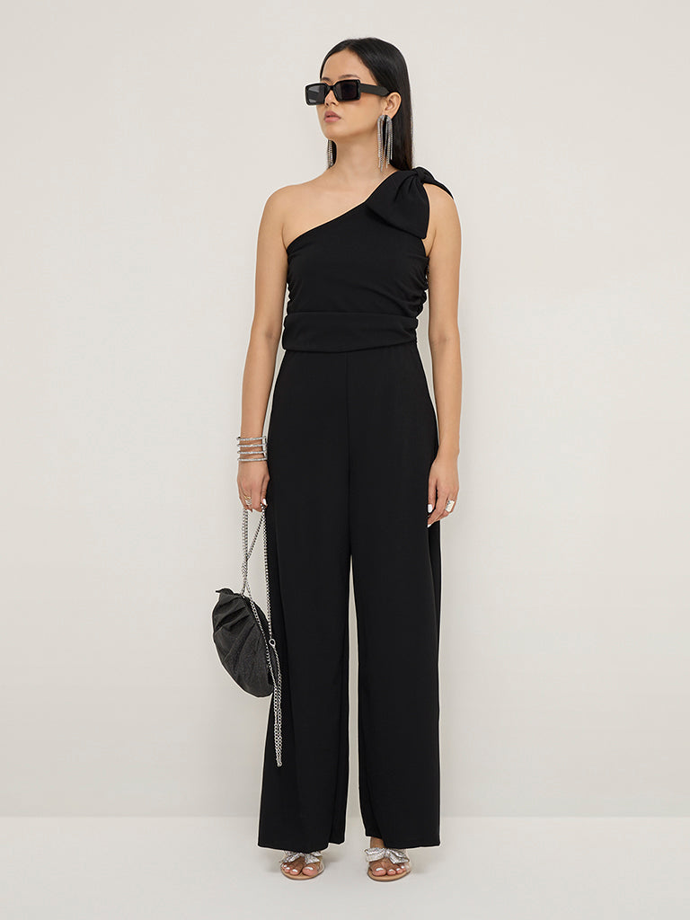 Wardrobe Black Bow Design Ruched Jumpsuit - Image 3