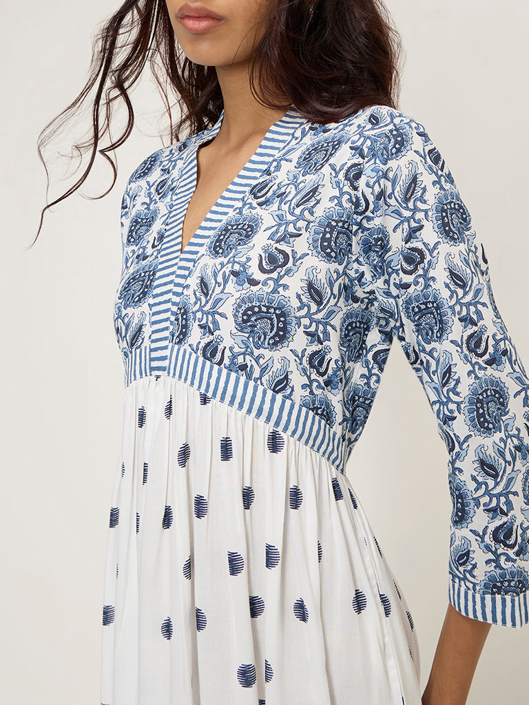 Bombay Paisley White Floral Print Empire-Line Dress - Image 2