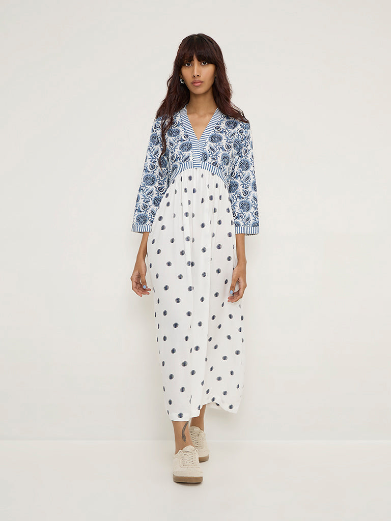 Bombay Paisley White Floral Print Empire-Line Dress - Image 3
