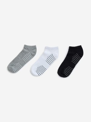 WES Lounge White Striped Cotton-Blend Socks - Pack of 3