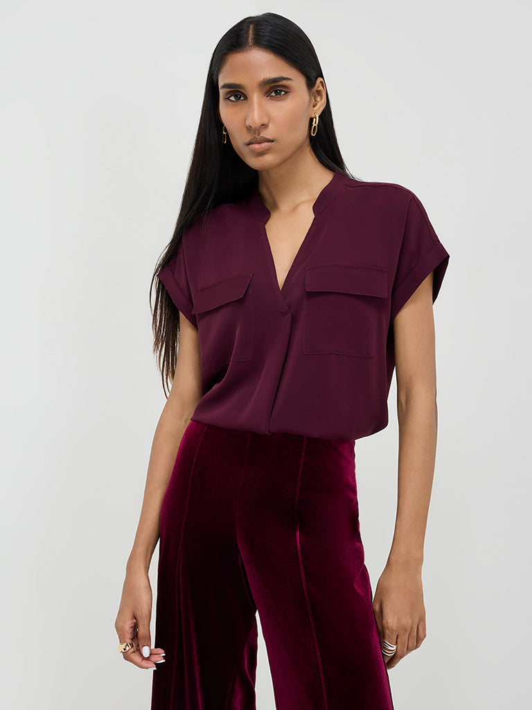 Wardrobe Burgundy Solid Blouse