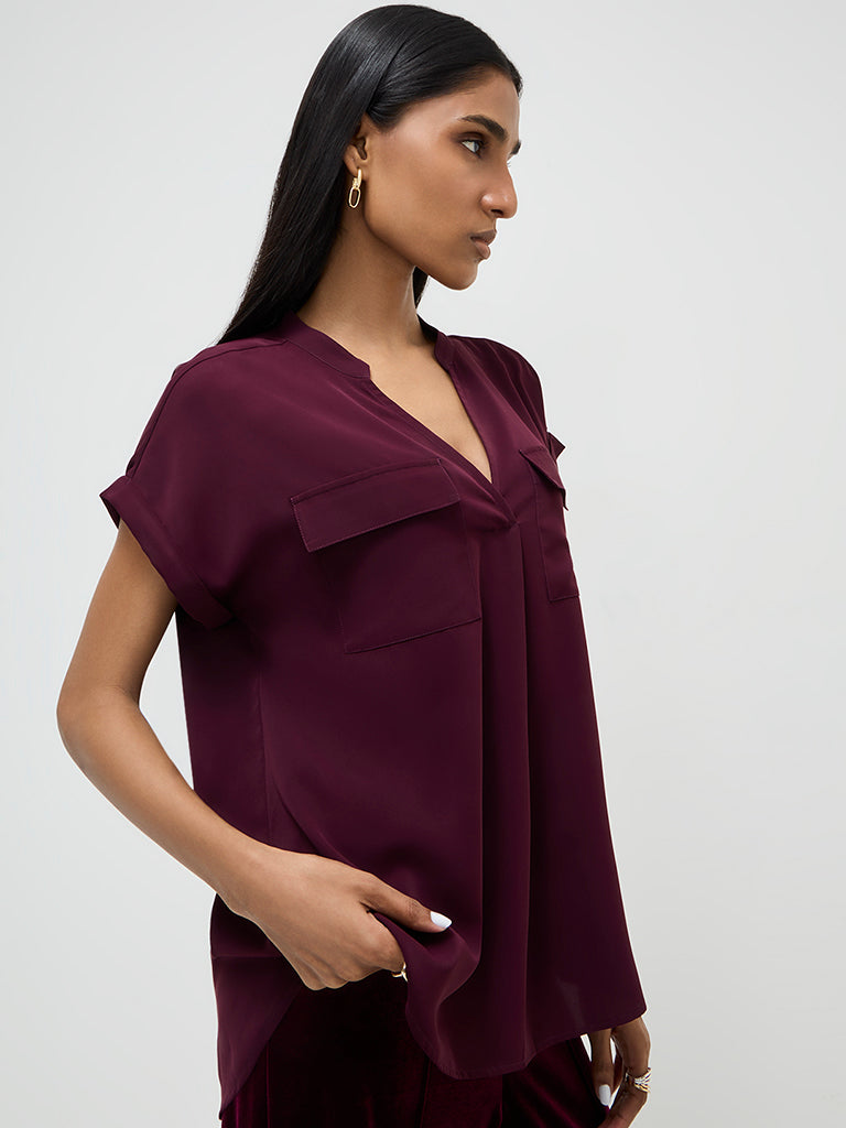 Wardrobe Burgundy Solid Blouse - Image 2