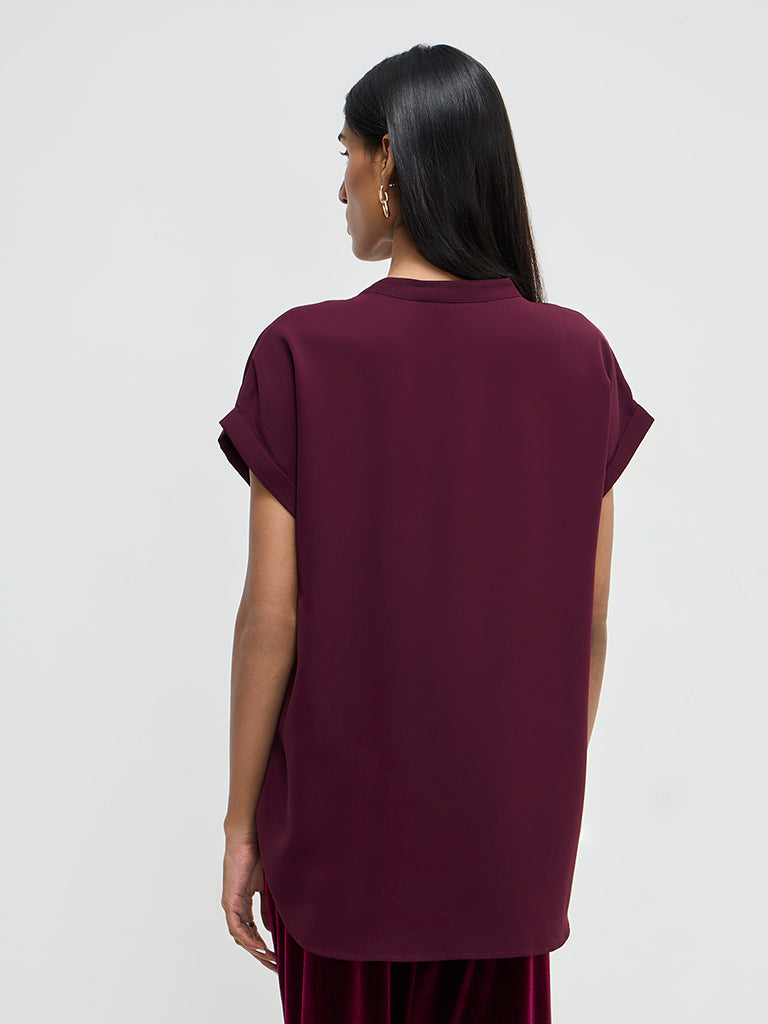 Wardrobe Burgundy Solid Blouse - Image 4