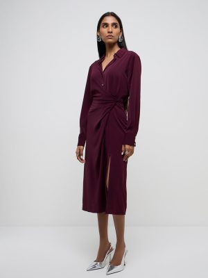 Wardrobe Wine Wrap-Style Shirt Dress
