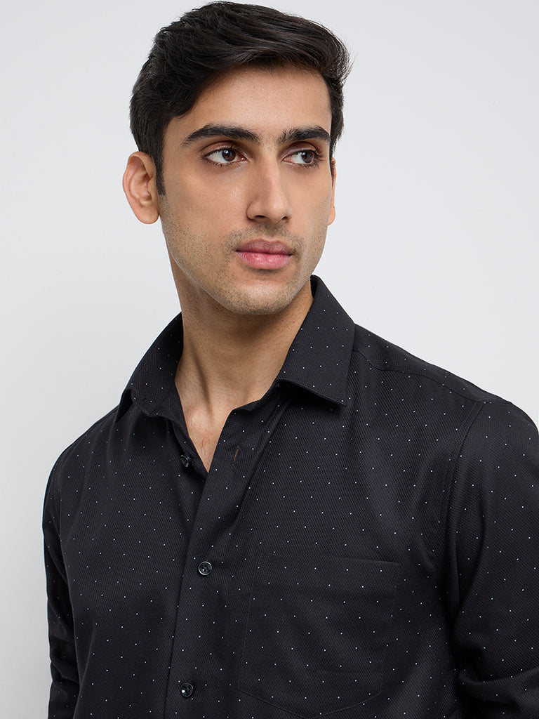 WES Formals Black Polka Dotted Relaxed-Fit Cotton Shirt - Image 2