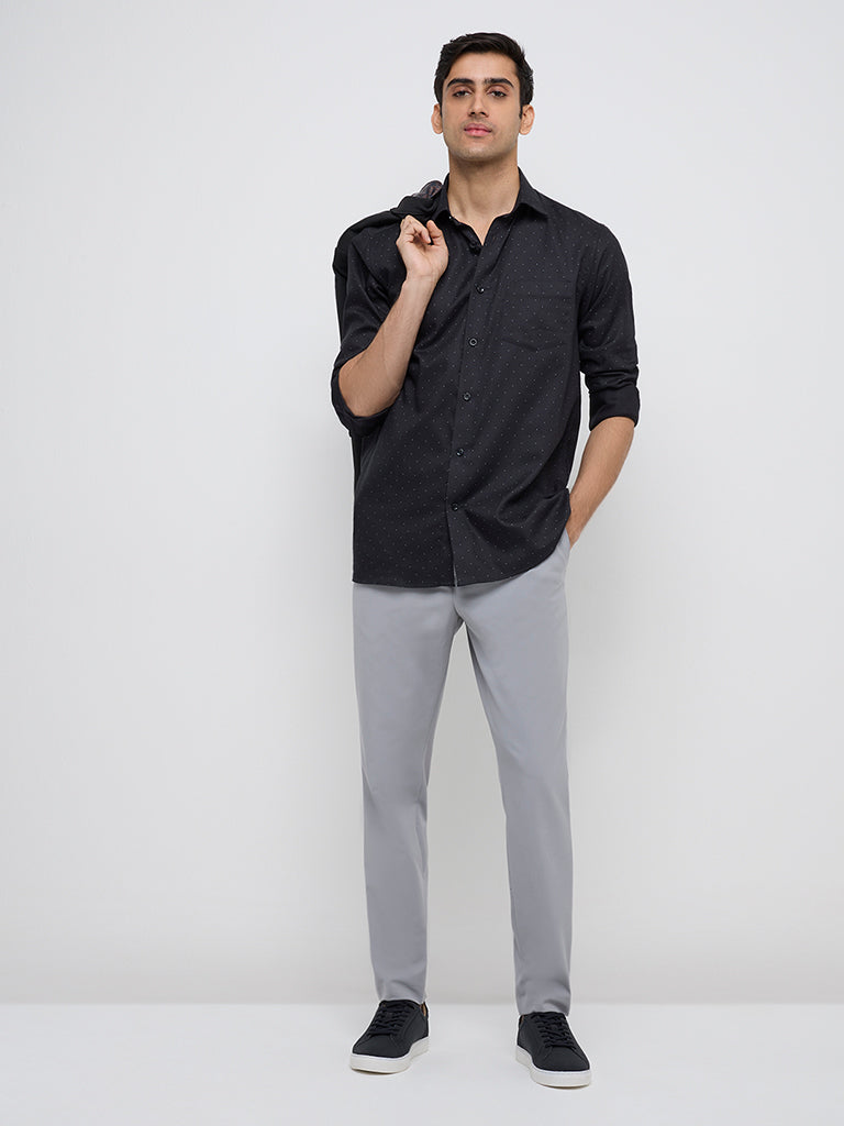WES Formals Black Polka Dotted Relaxed-Fit Cotton Shirt - Image 3