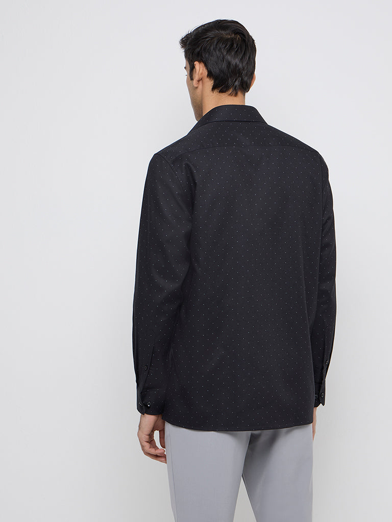 WES Formals Black Polka Dotted Relaxed-Fit Cotton Shirt - Image 4