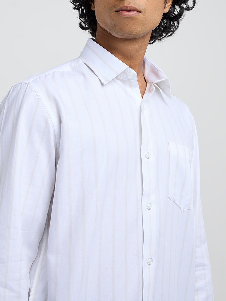 WES Formals White Striped Relaxed-Fit Cotton Shirt - Image 2