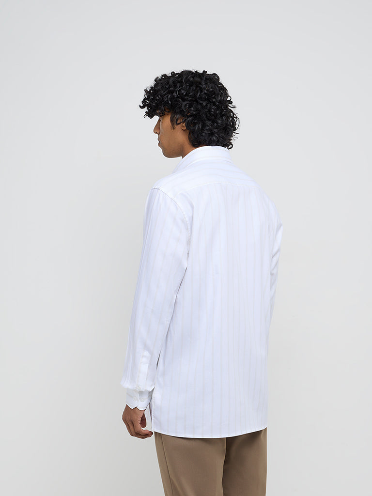 WES Formals White Striped Relaxed-Fit Cotton Shirt - Image 4